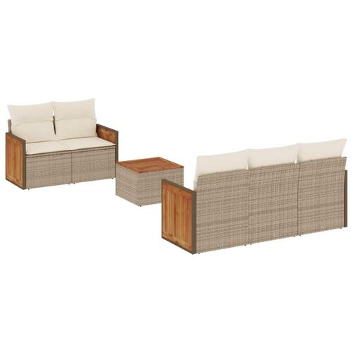 Sofasæt til haven 6 dele med hynder polyrattan beige