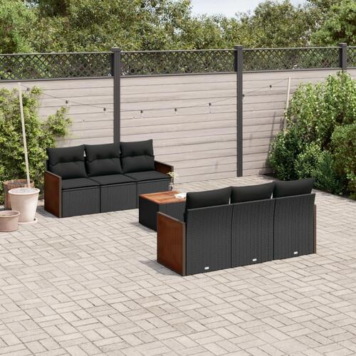 Sofasæt til haven 7 dele med hynder polyrattan sort