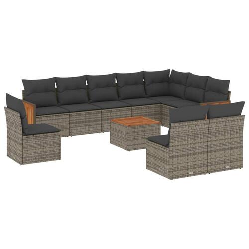Loungesæt til haven 11 dele med hynder polyrattan grå