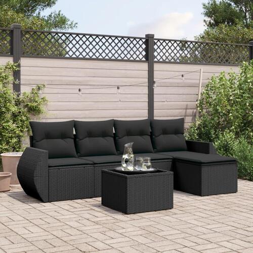 Sofasæt til haven 6 dele med hynder polyrattan sort