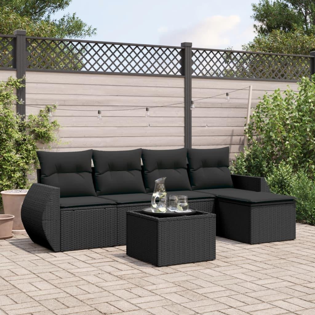 Sofasæt til haven 6 dele med hynder polyrattan sort