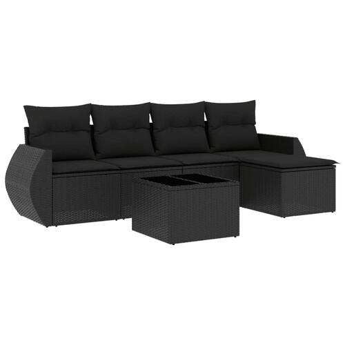 Sofasæt til haven 6 dele med hynder polyrattan sort