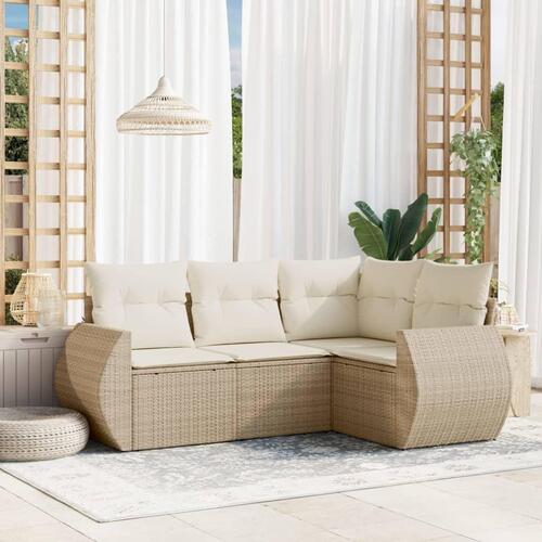 Sofasæt til haven 4 dele med hynder polyrattan beige