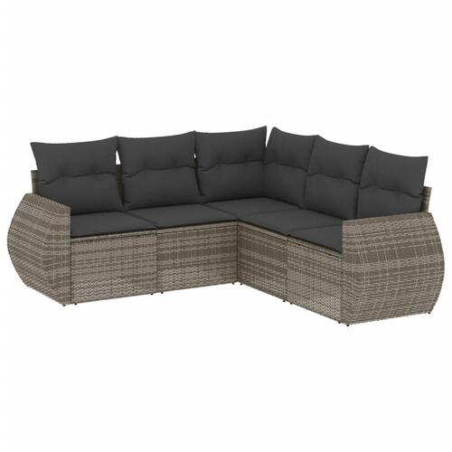 Sofasæt 5 dele med hynder polyrattan grå