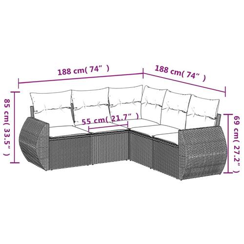 Sofasæt 5 dele med hynder polyrattan grå