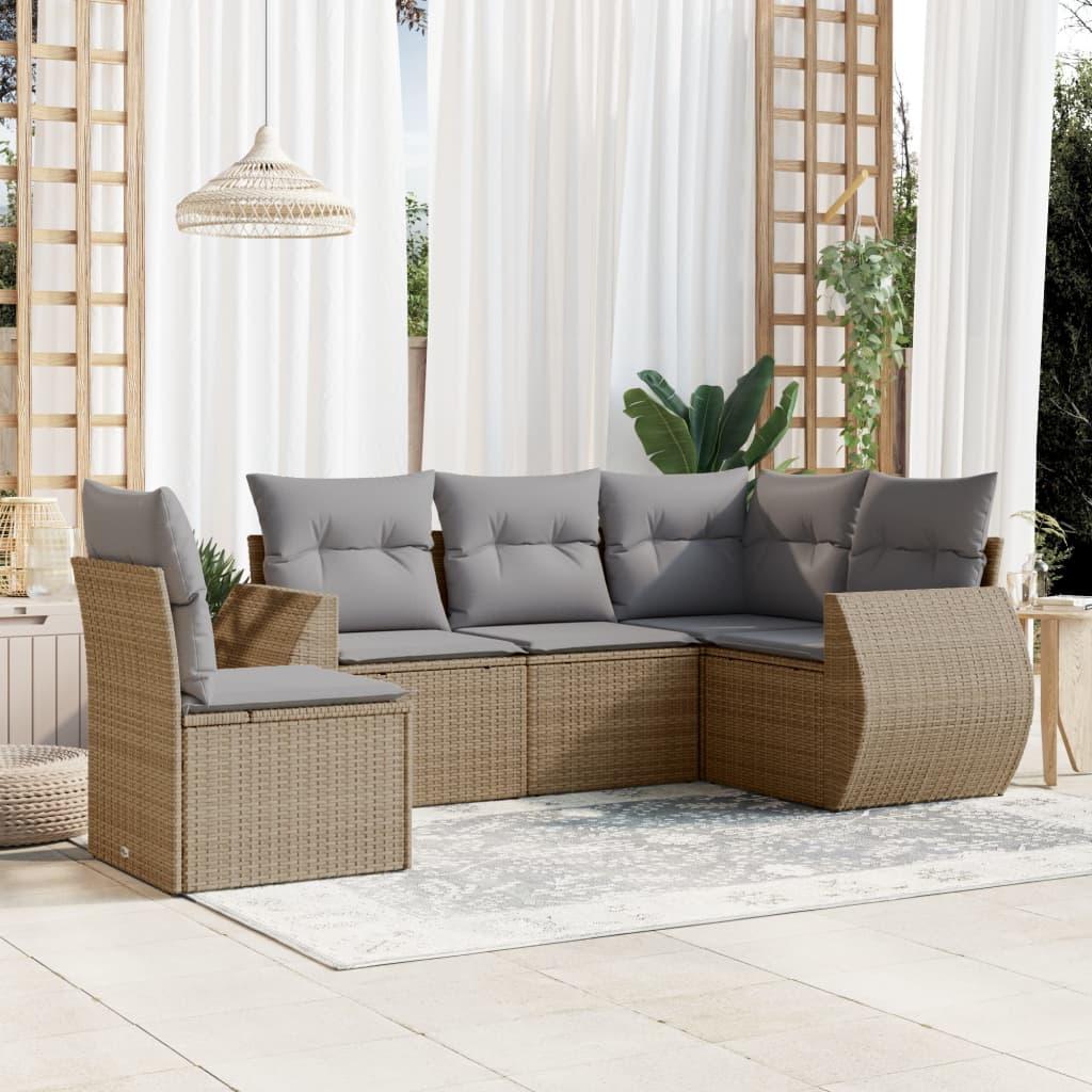 Sofasæt til haven 6 dele med hynder polyrattan beige