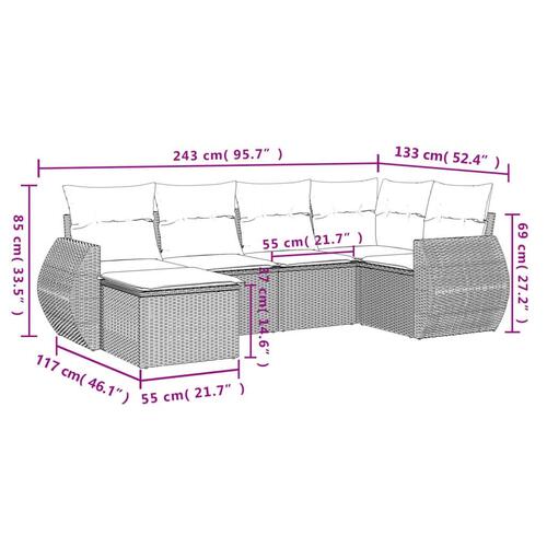 Sofasæt til haven 6 dele med hynder polyrattan beige