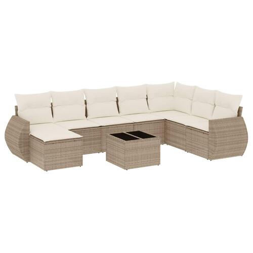 Sofasæt til haven 9 dele med hynder polyrattan beige