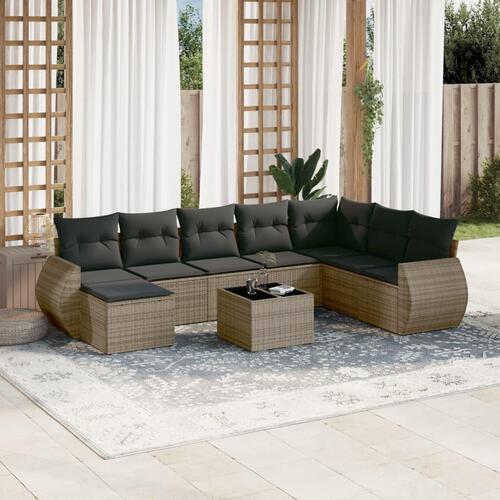 Sofasæt til haven 9 dele med hynder polyrattan grå