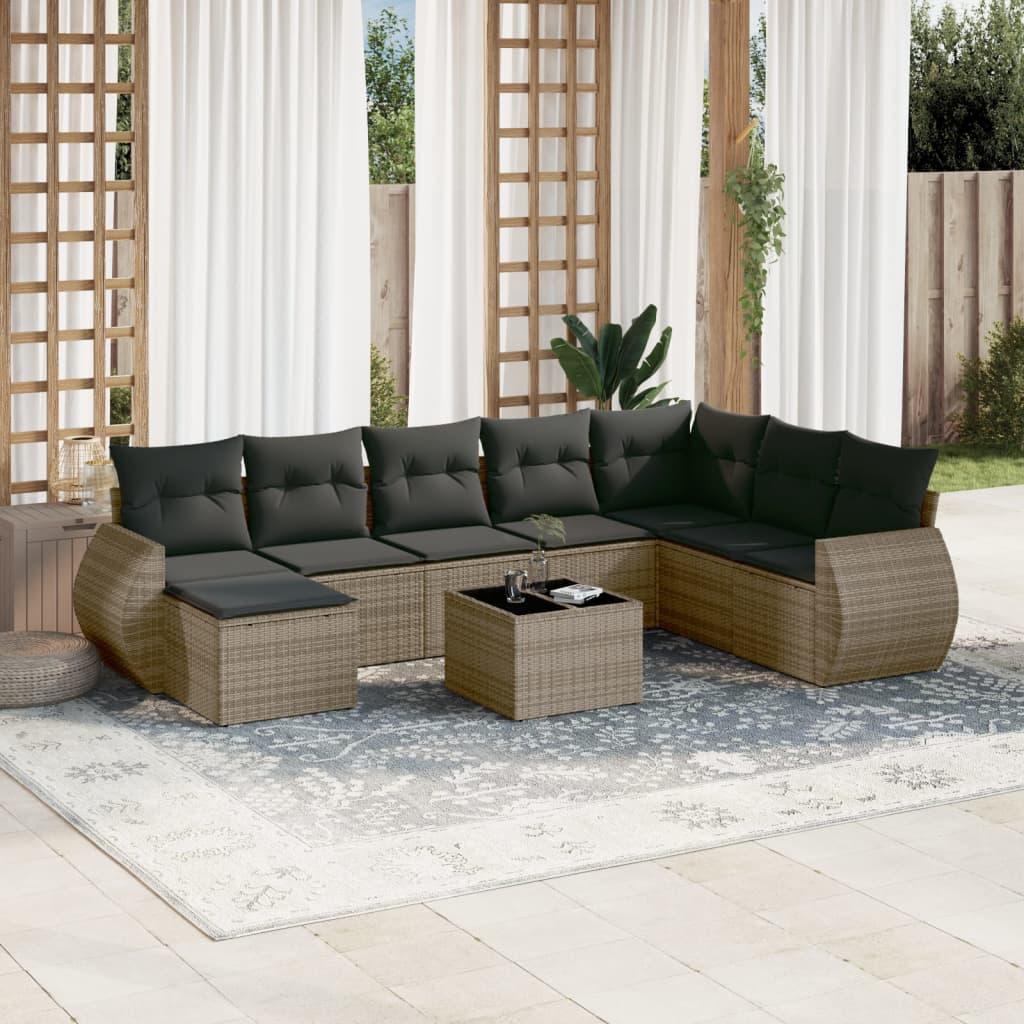 Sofasæt til haven 9 dele med hynder polyrattan grå
