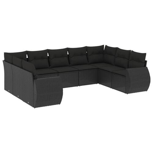Sofasæt til haven 9 dele med hynder polyrattan sort