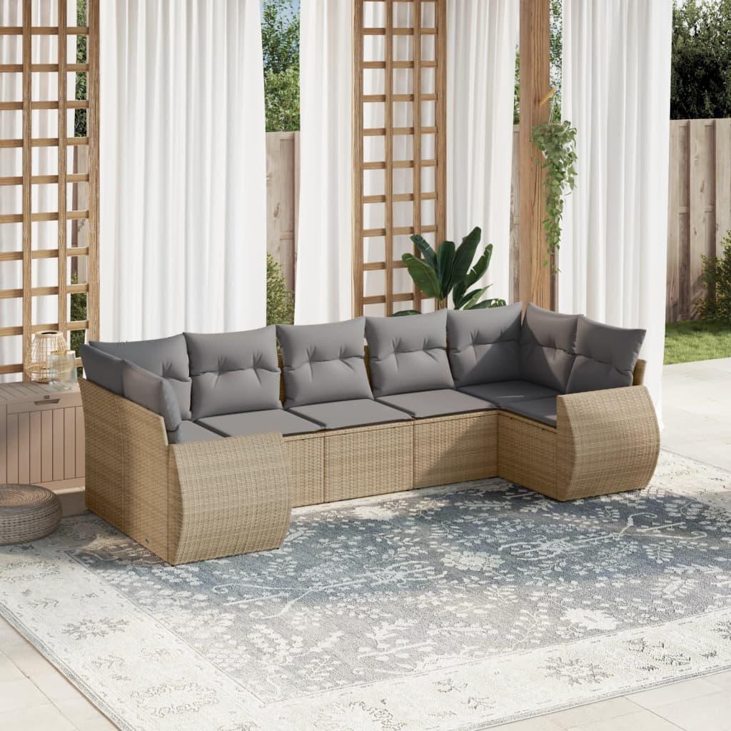 Sofasæt til haven 7 dele med hynder polyrattan beige