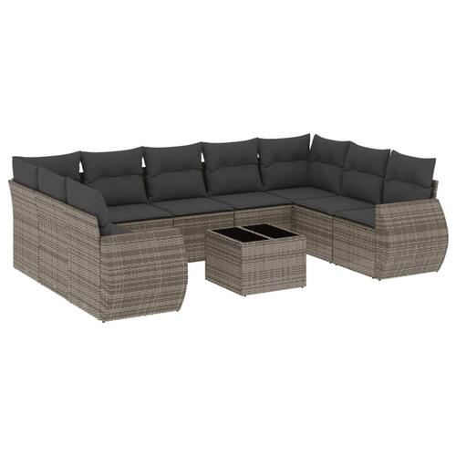 Sofasæt til haven 10 dele med hynder polyrattan grå