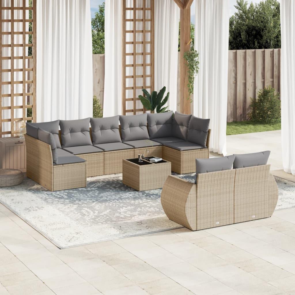 Sofasæt til haven 10 dele med hynder polyrattan beige
