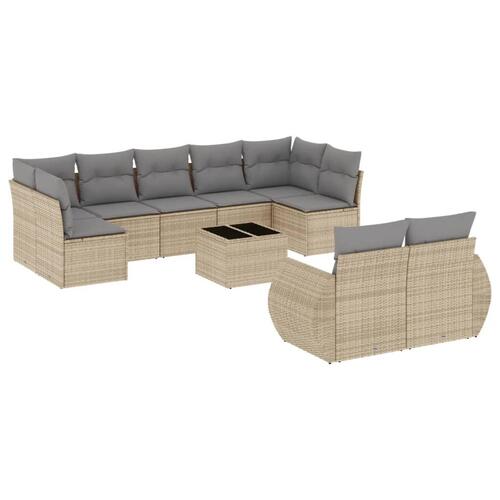 Sofasæt til haven 10 dele med hynder polyrattan beige