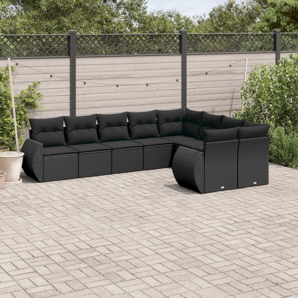 Sofasæt til haven 9 dele med hynder polyrattan sort