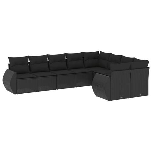 Sofasæt til haven 9 dele med hynder polyrattan sort