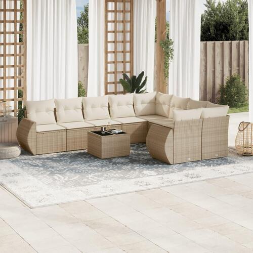 Sofasæt til haven 10 dele med hynder polyrattan beige