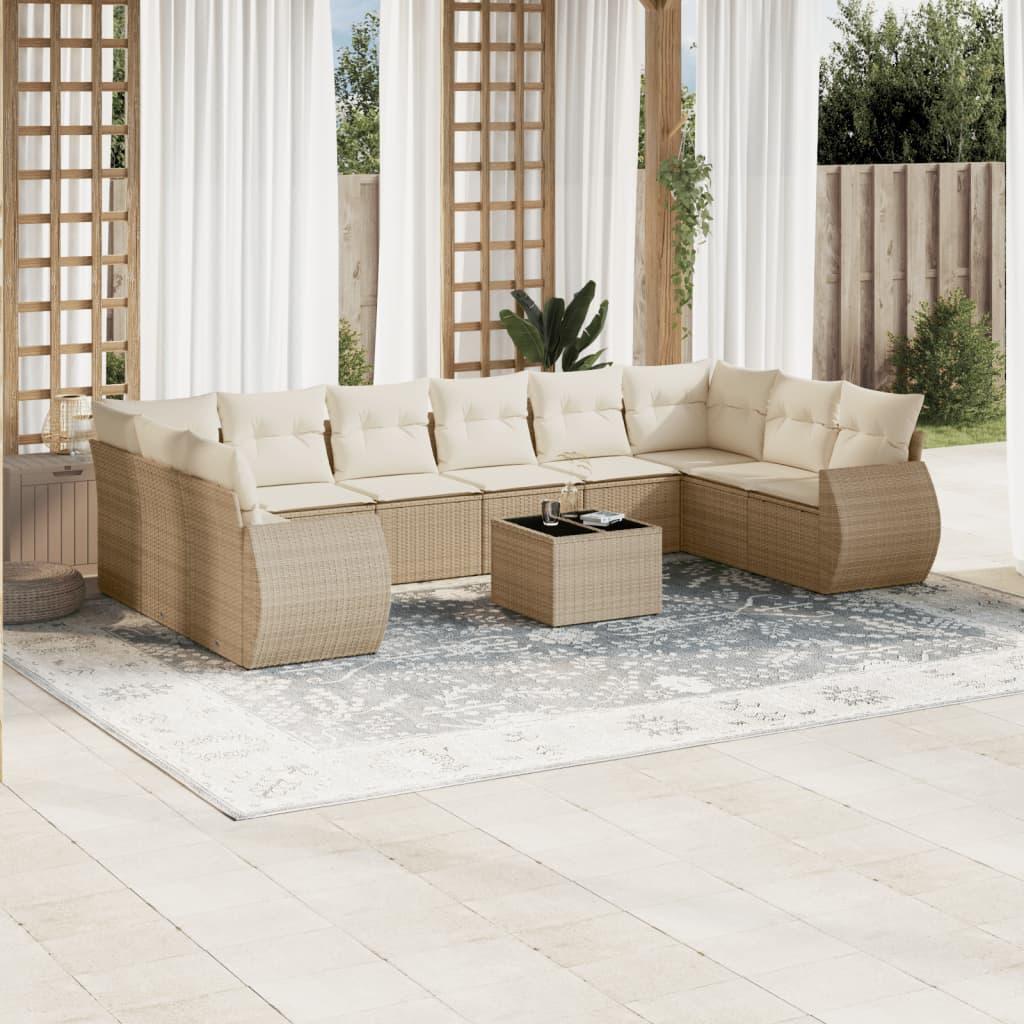 Sofasæt til haven 11 dele med hynder polyrattan beige