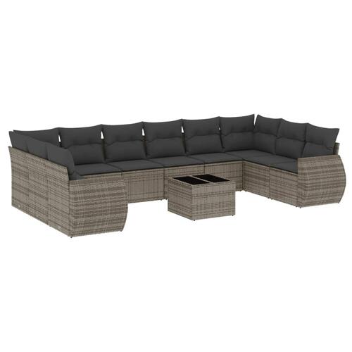 Loungesæt til haven 11 dele med hynder polyrattan grå