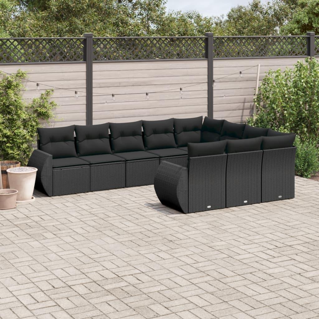 Sofasæt til haven 10 dele med hynder polyrattan sort