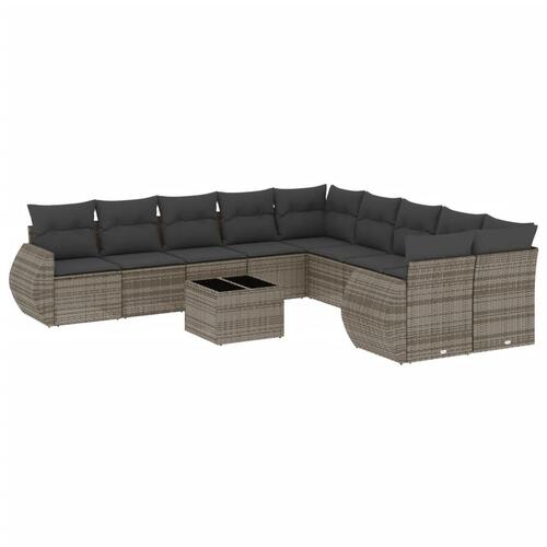 Loungesæt til haven 11 dele med hynder polyrattan grå