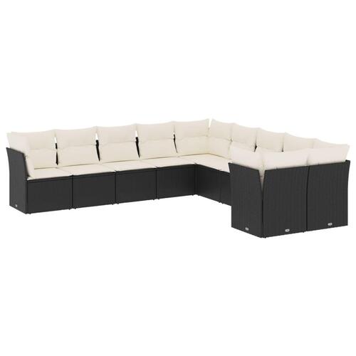 Sofasæt til haven 10 dele med hynder polyrattan sort