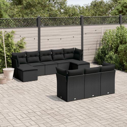 Sofasæt til haven 10 dele med hynder polyrattan sort