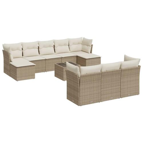 Sofasæt til haven 11 dele med hynder polyrattan beige