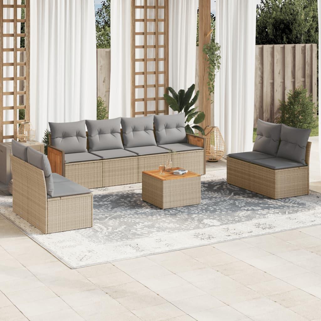 Sofasæt til haven 9 dele med hynder polyrattan beige billede