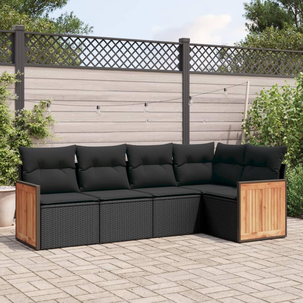 Sofasæt til haven 5 dele med hynder polyrattan sort billede