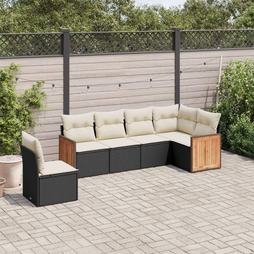 Sofasæt til haven i polyrattan - 6 dele med hynder, sort