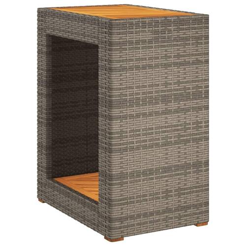 Havebord med trætop 60x40x75 cm polyrattan grå