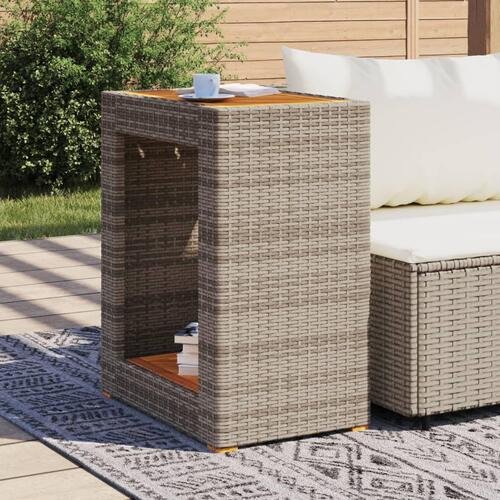 Havebord med trætop 60x40x75 cm polyrattan grå