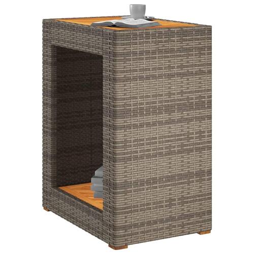 Havebord med trætop 60x40x75 cm polyrattan grå