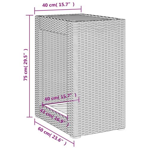 Havebord med trætop 60x40x75 cm polyrattan grå