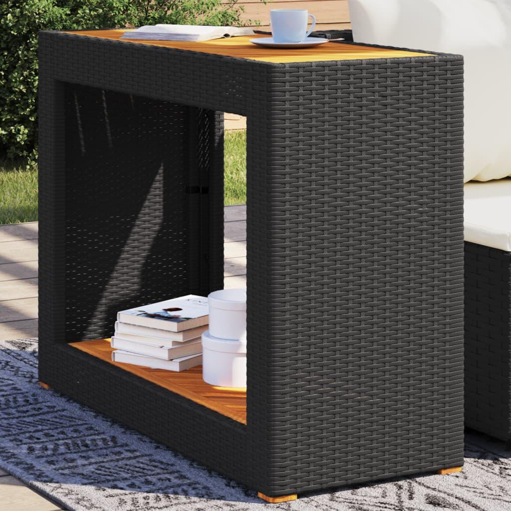 Havebord med trætop 100x40x75 cm polyrattan sort