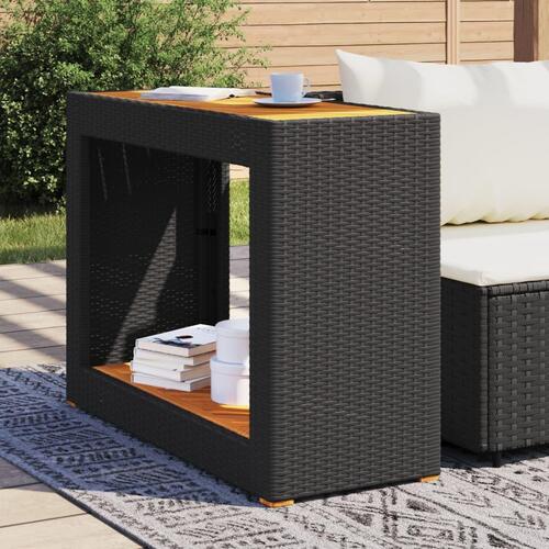 Havebord med trætop 100x40x75 cm polyrattan sort