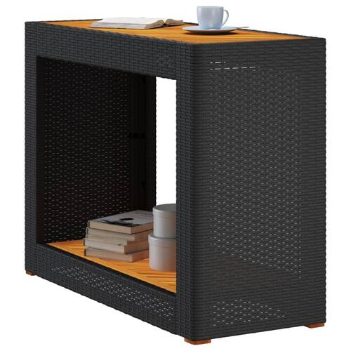 Havebord med trætop 100x40x75 cm polyrattan sort