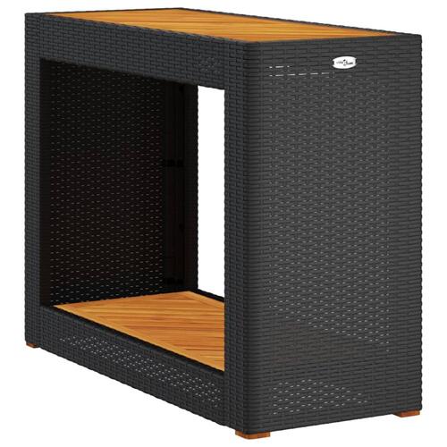 Havebord med trætop 100x40x75 cm polyrattan sort
