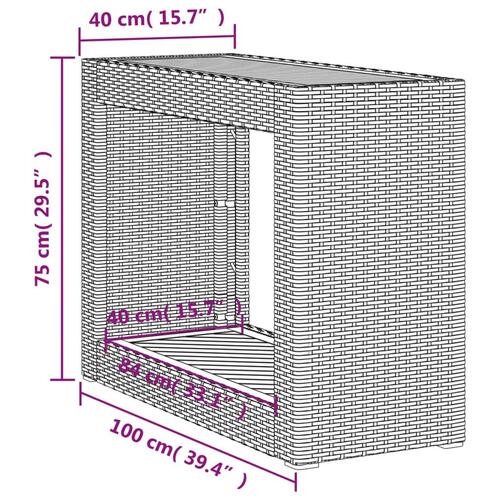 Havebord med trætop 100x40x75 cm polyrattan sort