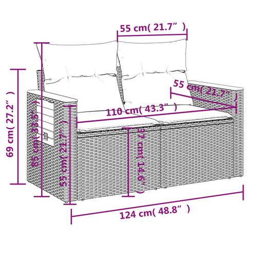 Sofasæt 5 dele med hynder polyrattan grå