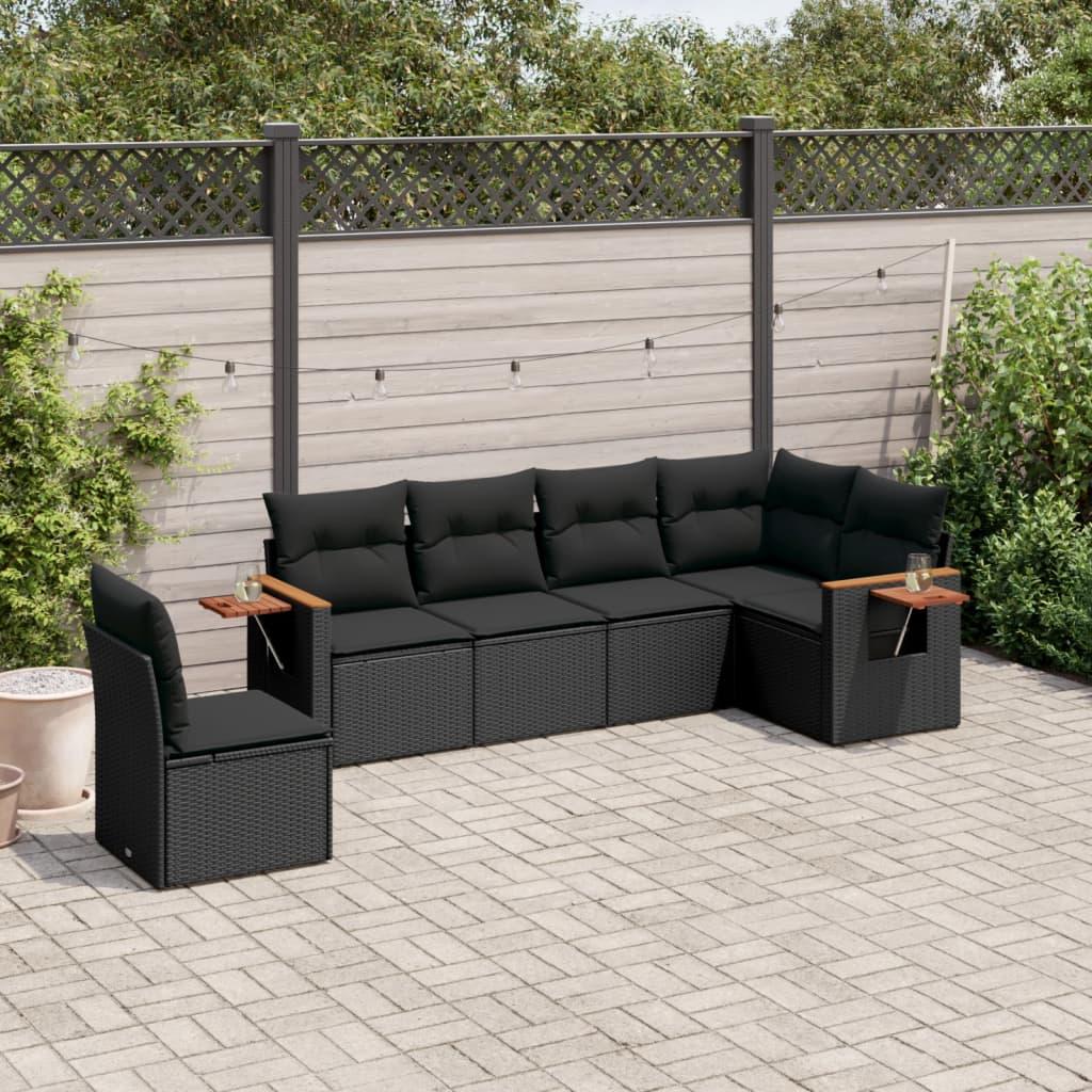 Sofasæt til haven 6 dele med hynder polyrattan sort billede