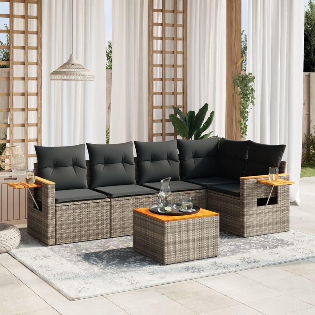 Sofasæt til haven 6 dele med hynder polyrattan grå billede