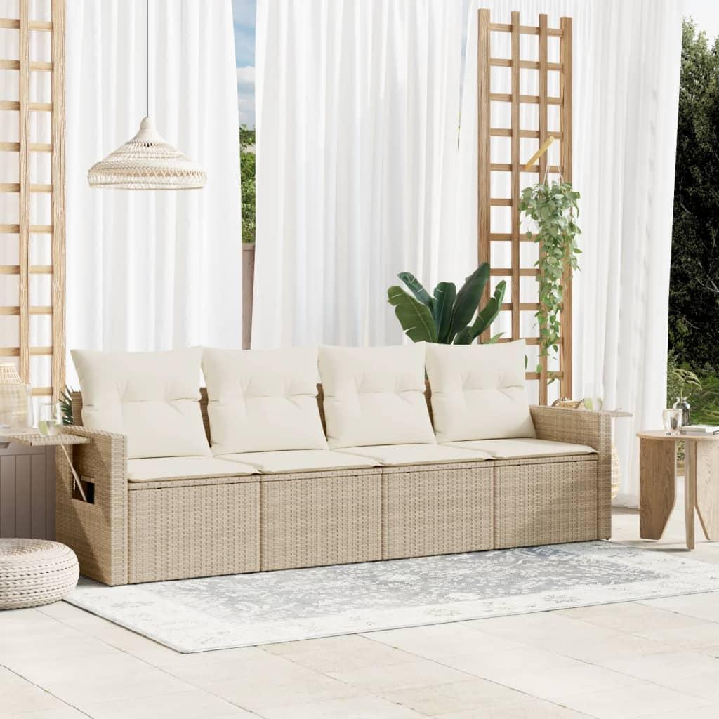 Sofasæt til haven 4 dele med hynder polyrattan beige