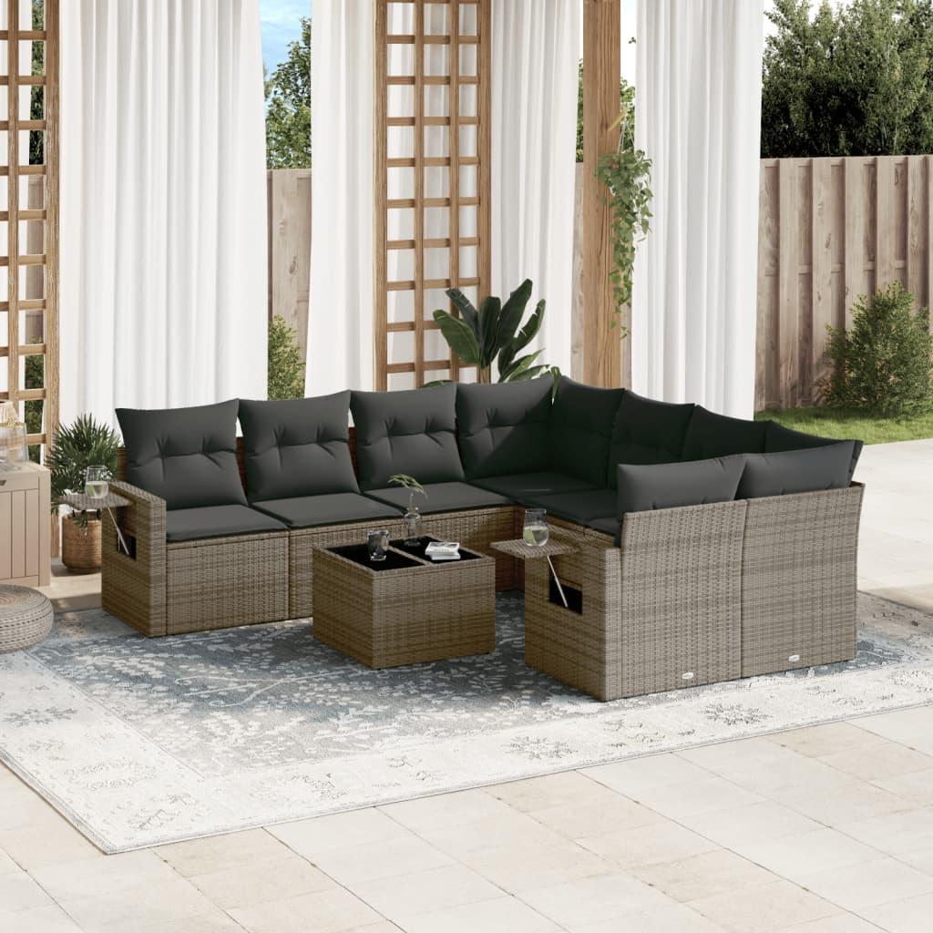 Sofasæt til haven 9 dele med hynder polyrattan grå billede