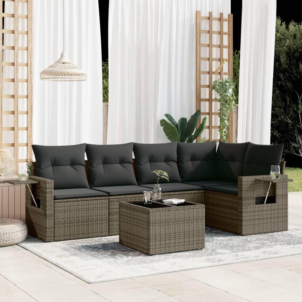 Sofasæt til haven 6 dele med hynder polyrattan grå
