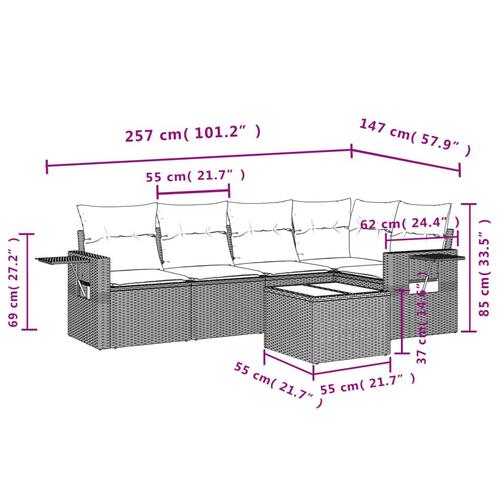 Sofasæt til haven 6 dele med hynder polyrattan grå