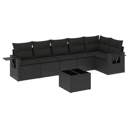 Sofasæt til haven 7 dele med hynder polyrattan sort