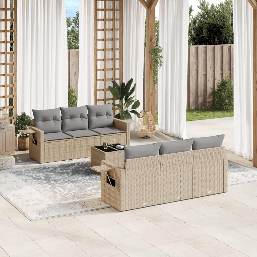 Sofasæt til haven 7 dele med hynder polyrattan beige